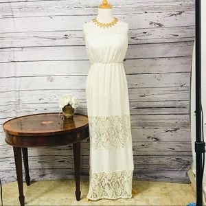 Dainty Hooligan Cream Strapless Lace Detail Maxi Dress